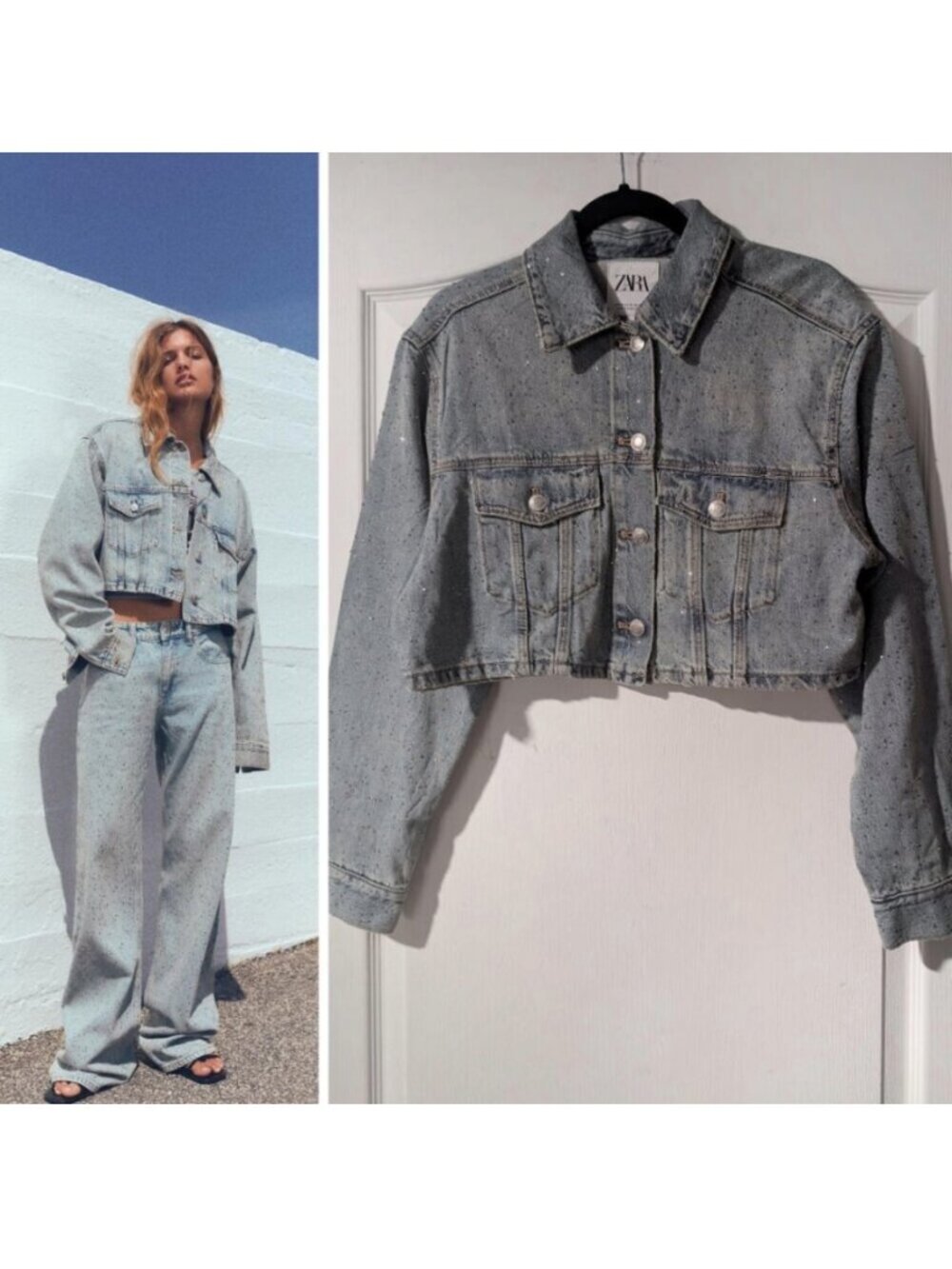 NEW! Zara | Crop Denim Jewel Jacket - Picture 1 of 9